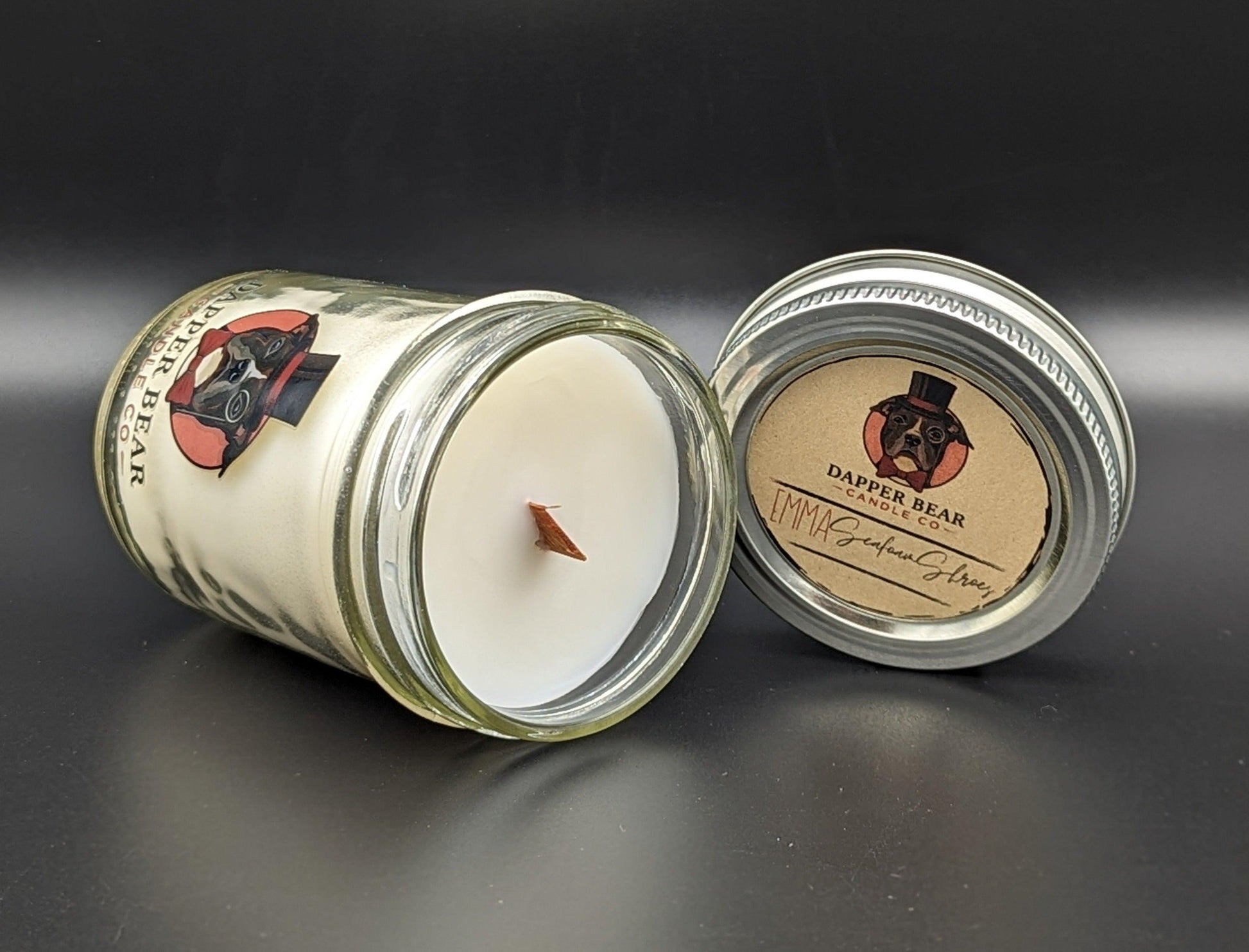 a wooden wick 8oz soy mason jar candle